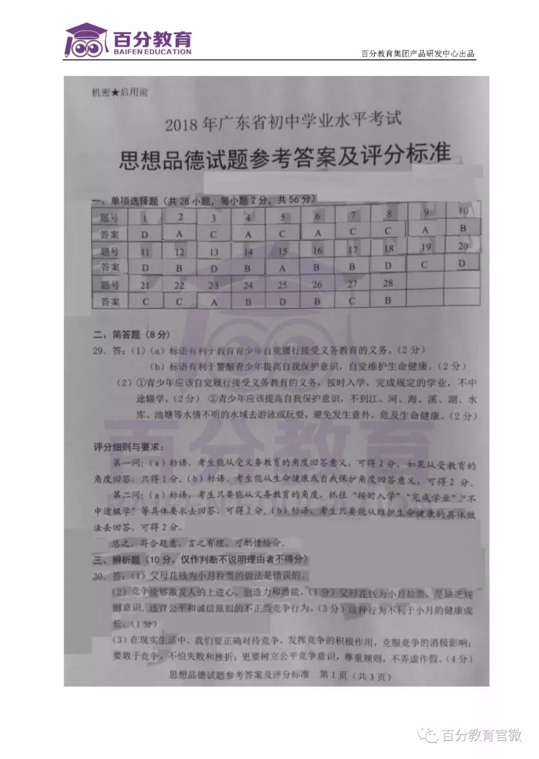 思想品德答案